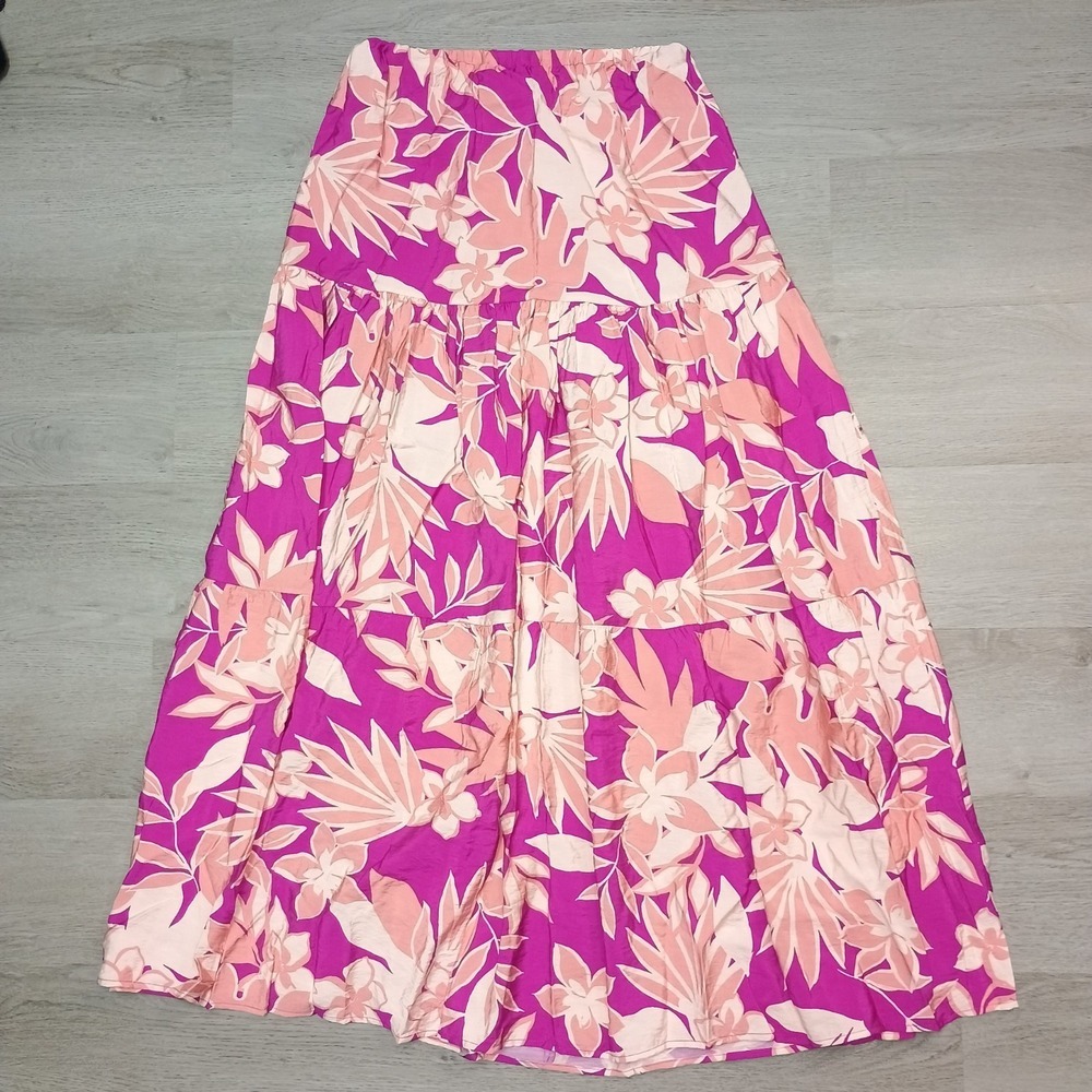 Drew Pink Floral Maxi Midi Skirt Flowy Casual Summer Tier Size Xs